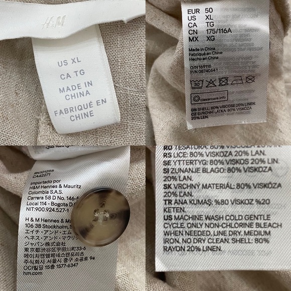 H&M Beige Linen Blend V Neck Button Front Jumpsuit Romper Size XL - Picture 15 of 16